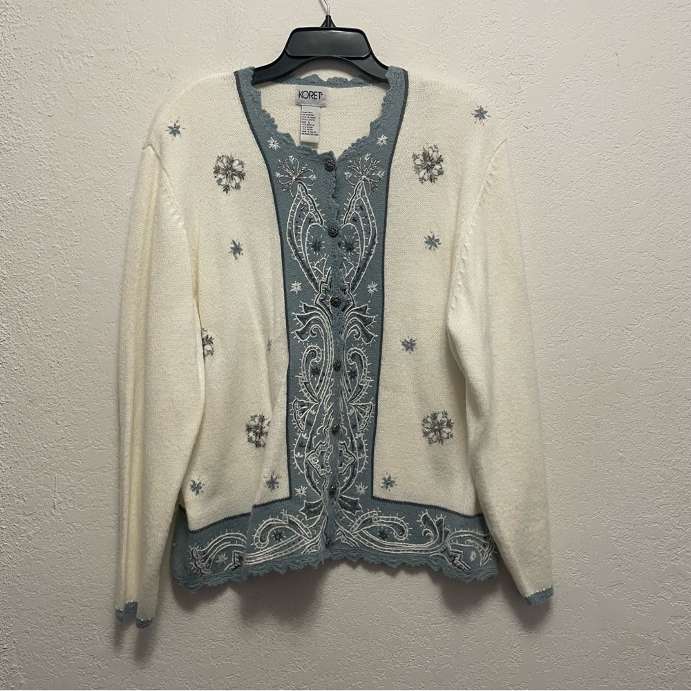 Vintage Women's Country Granny Winter Embroidered Cardigan Sweater L Coquette